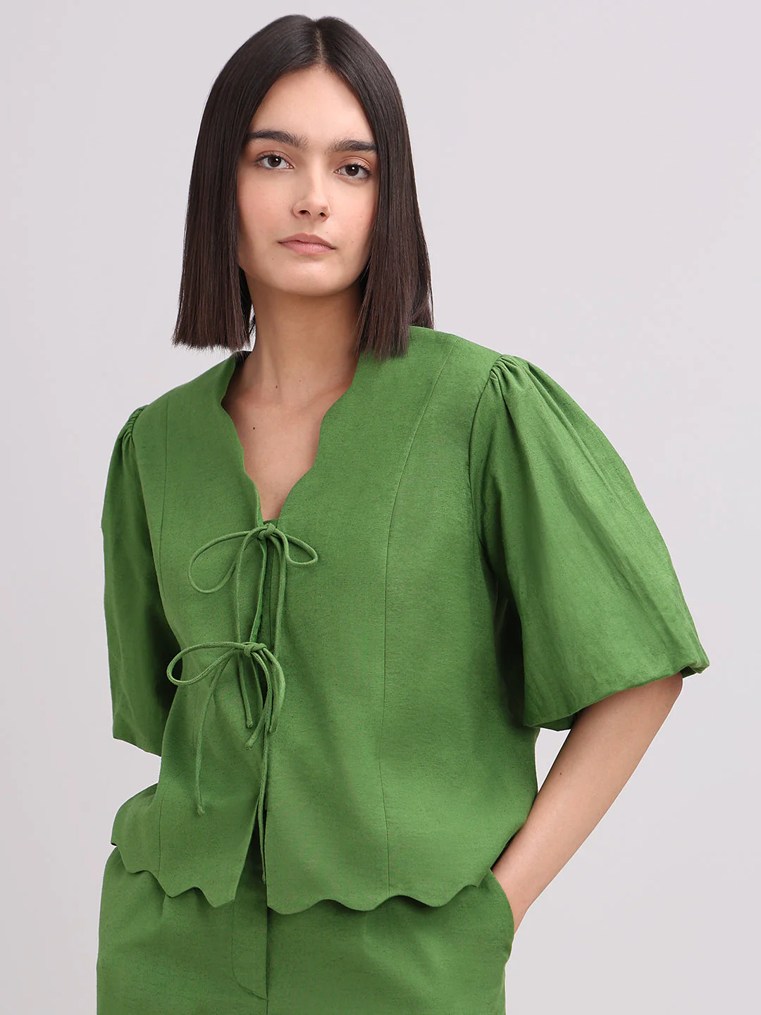 Green Tie-Front Detail Top - Image 2