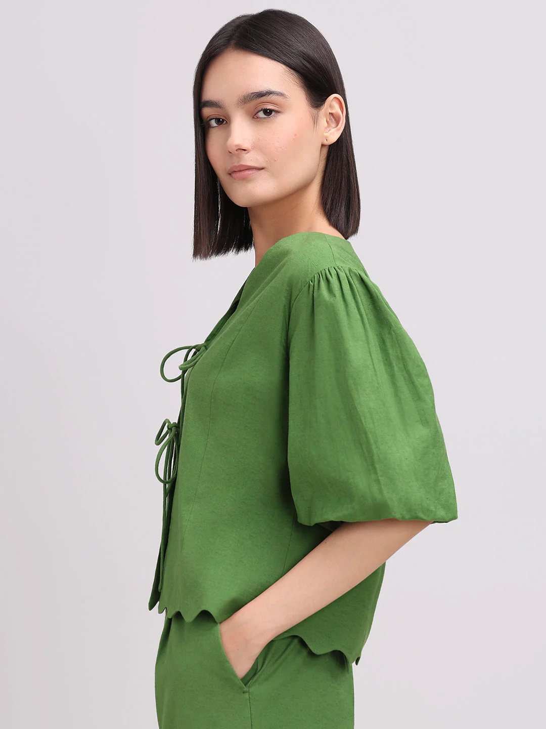 Green Tie-Front Detail Top - Image 3