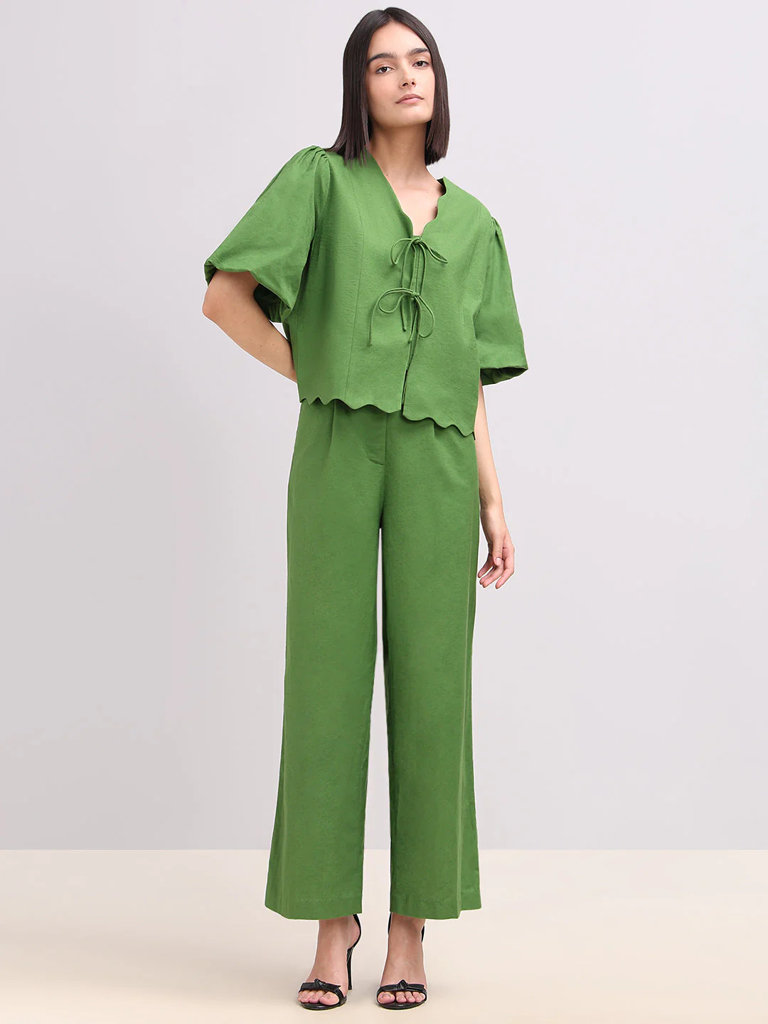 Green Tie-Front Detail Top - Image 5