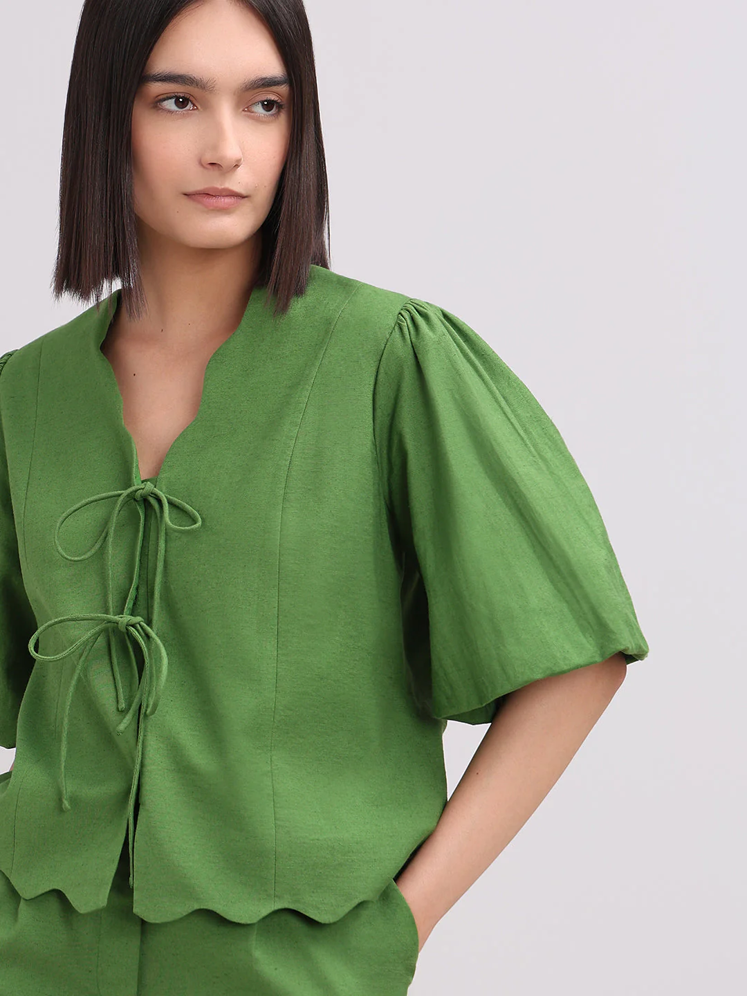Green Tie-Front Detail Top - Image 6