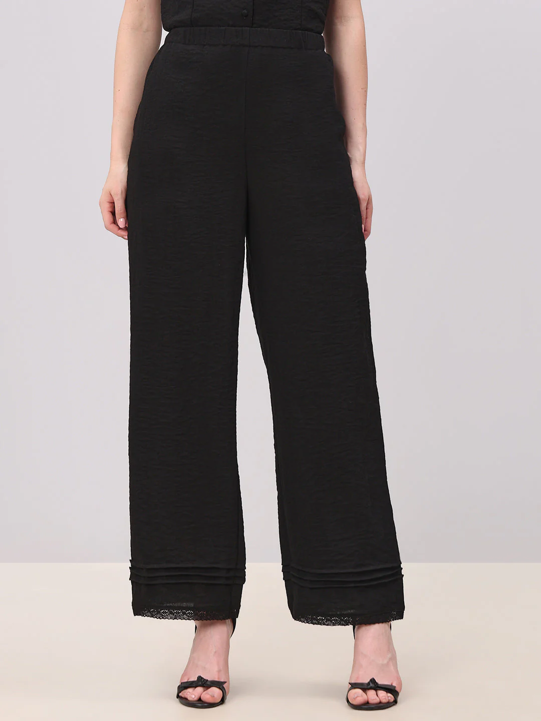 Textured Black Relaxed Fit Pants - Image 2