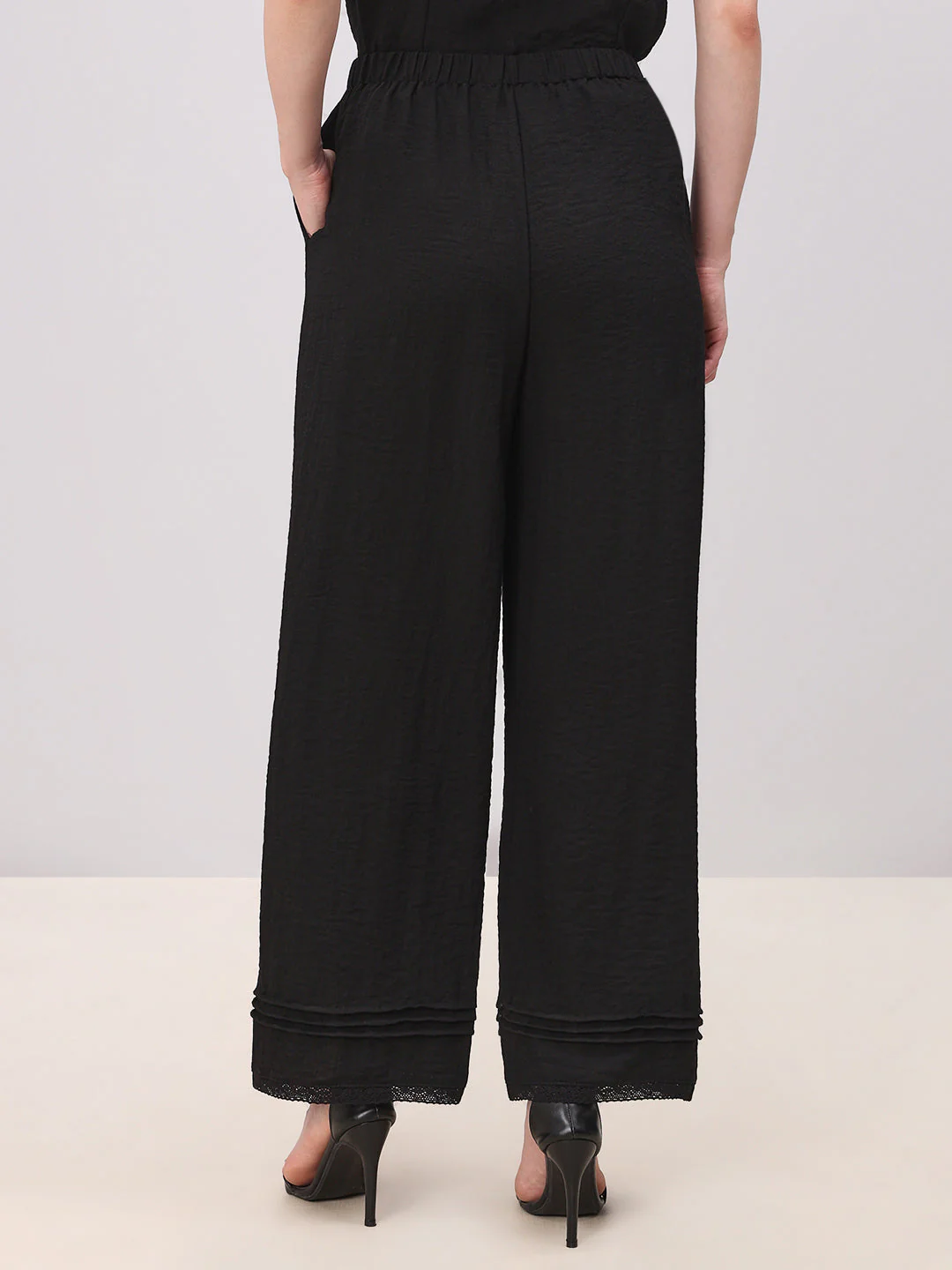 Textured Black Relaxed Fit Pants - Image 4