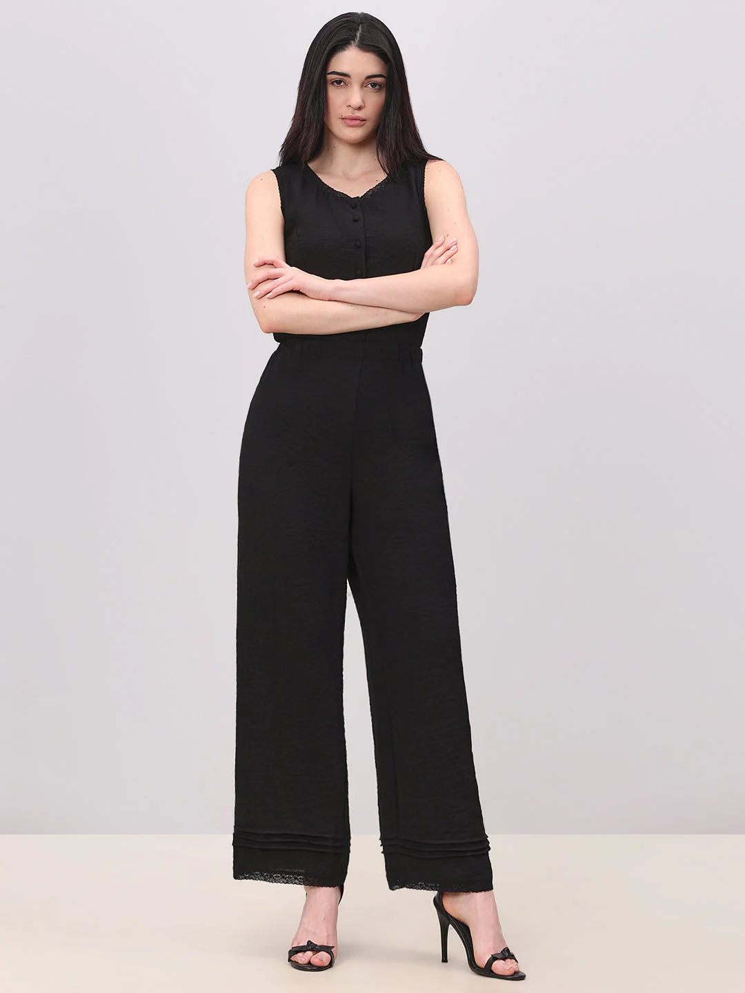Textured Black Relaxed Fit Pants - Image 5