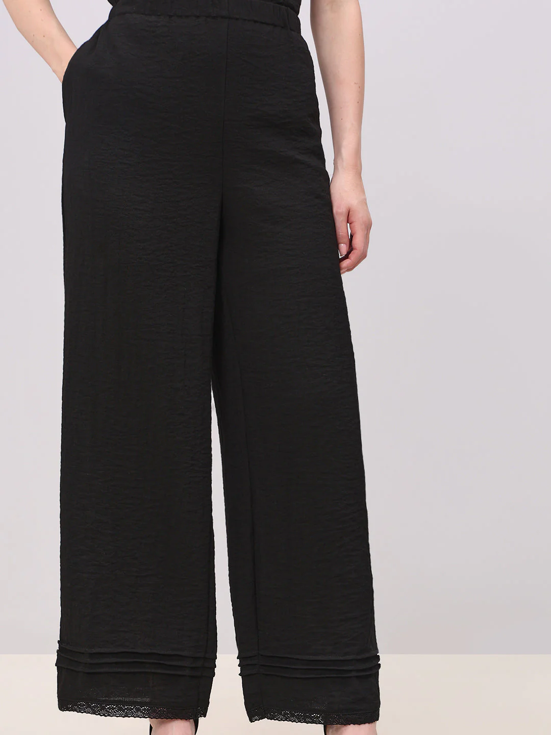 Textured Black Relaxed Fit Pants - Image 6