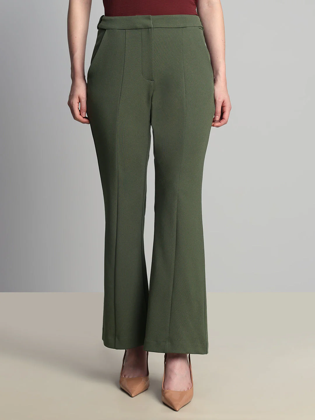 Green High Rise Flared Pants - Image 2