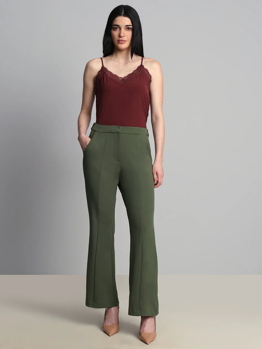 Green High Rise Flared Pants - Image 5