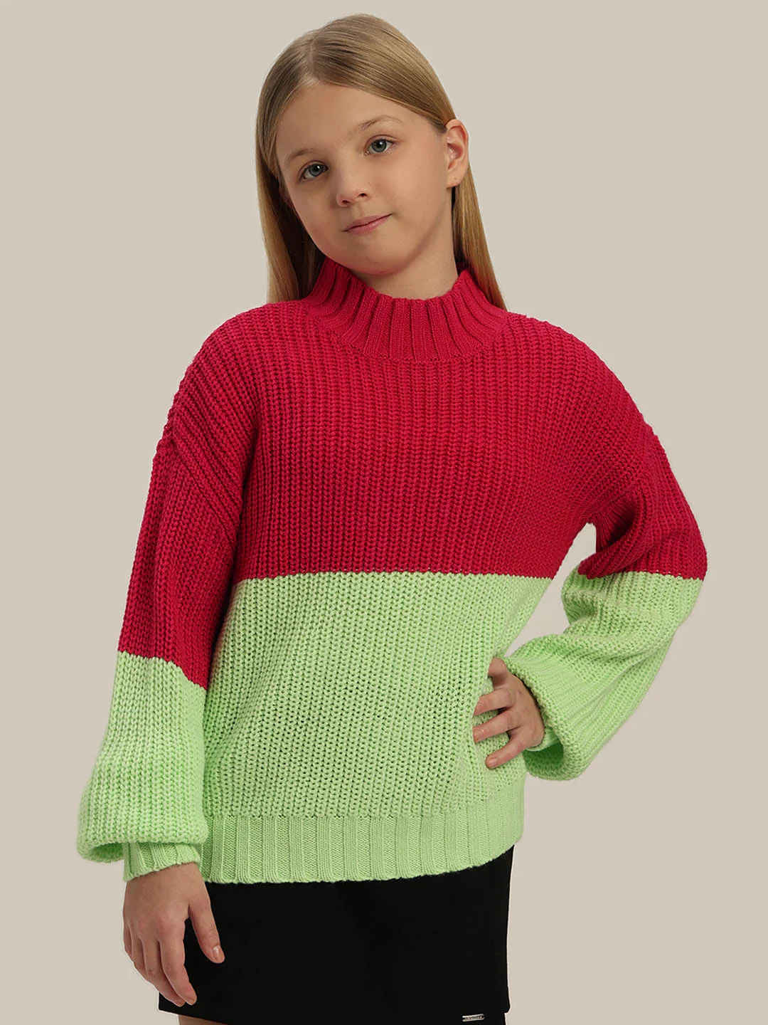GIRLS Red Colourblocked Sweater - Image 2