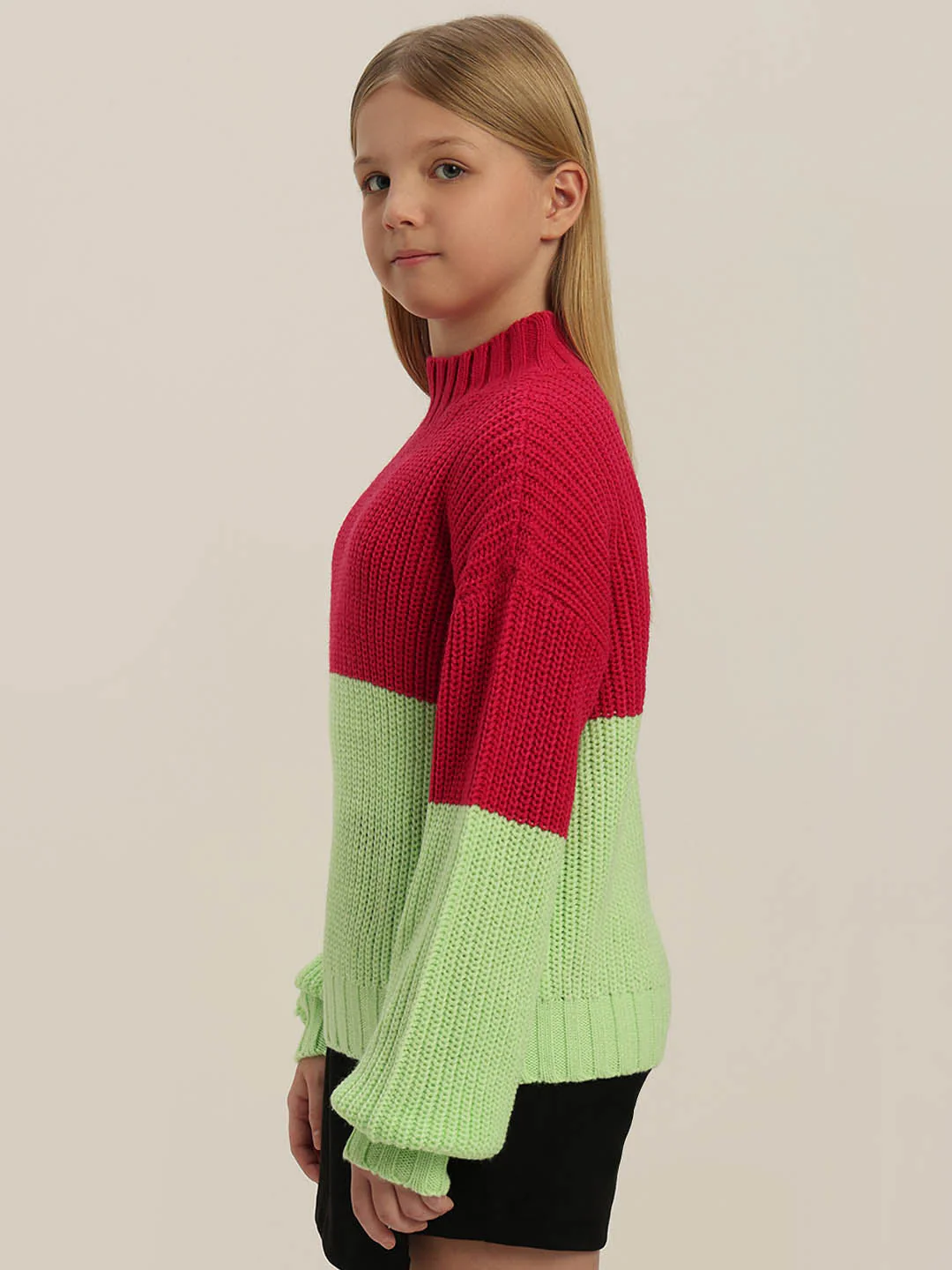 GIRLS Red Colourblocked Sweater - Image 3