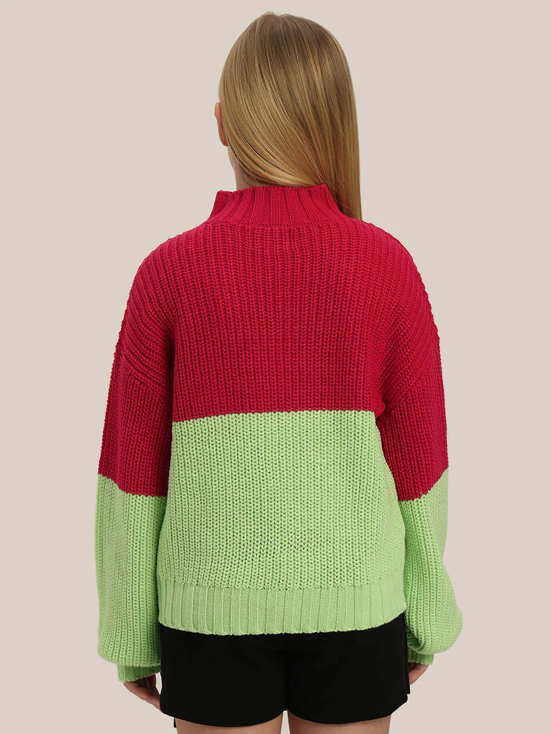 GIRLS Red Colourblocked Sweater - Image 4