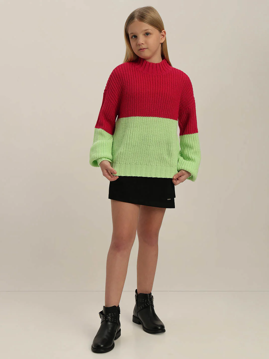 GIRLS Red Colourblocked Sweater - Image 5