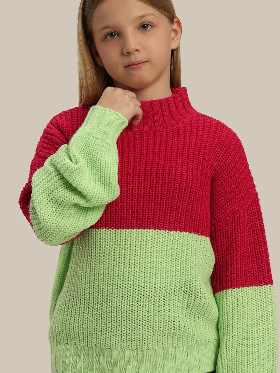 GIRLS Red Colourblocked Sweater - Image 6