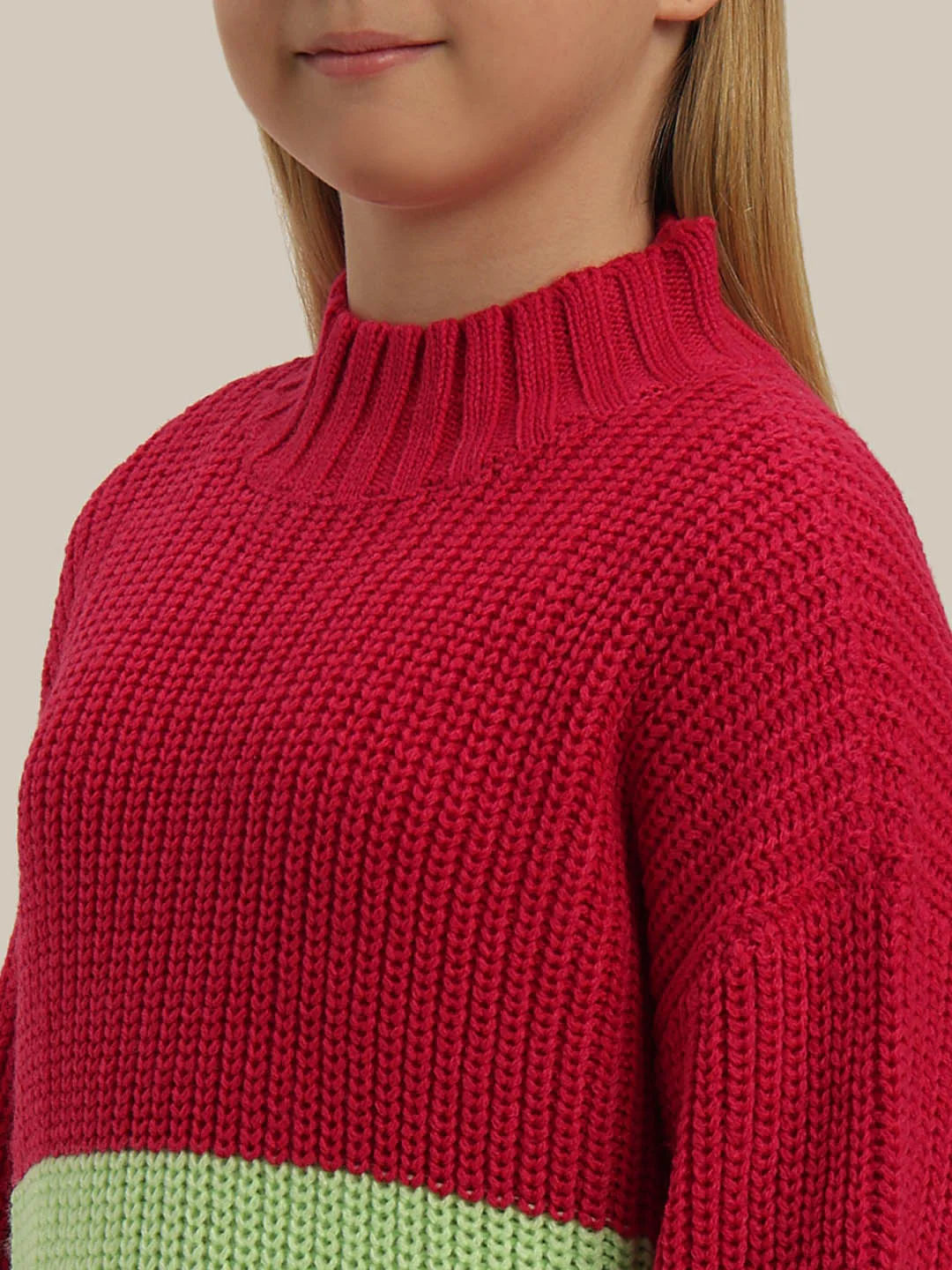 GIRLS Red Colourblocked Sweater - Image 8