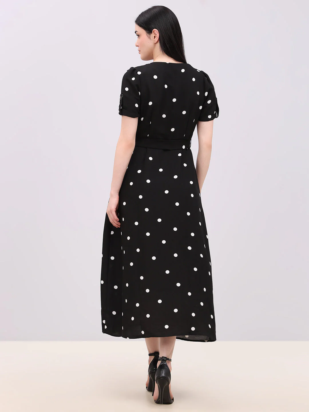 Black Polka Dot V-Neck Dress - Image 4