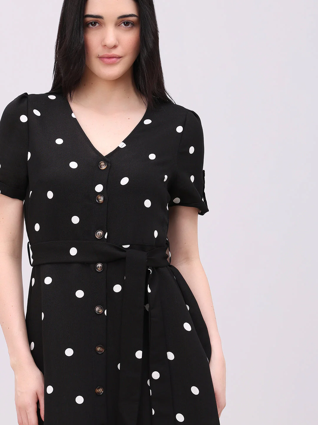 Black Polka Dot V-Neck Dress - Image 5
