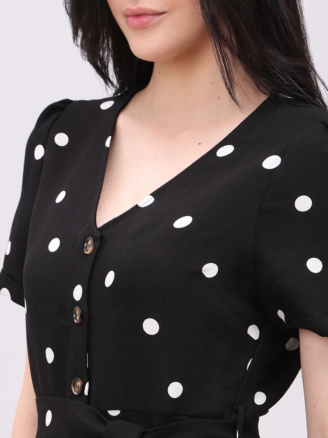 Black Polka Dot V-Neck Dress - Image 6