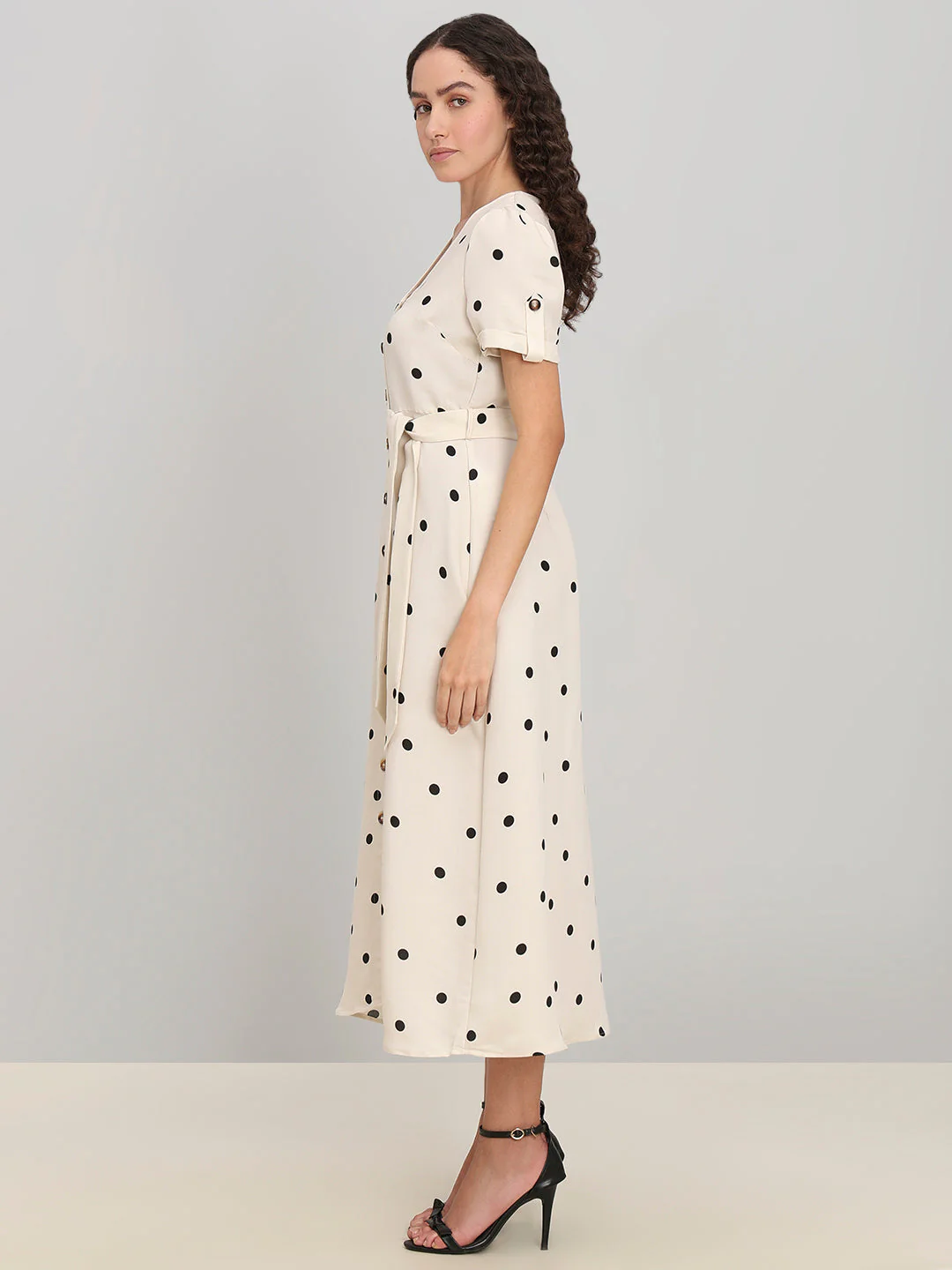 Minimal Polka Dot V-Neck Dress - Image 3