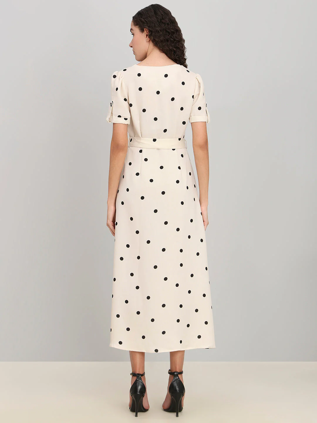 Minimal Polka Dot V-Neck Dress - Image 4