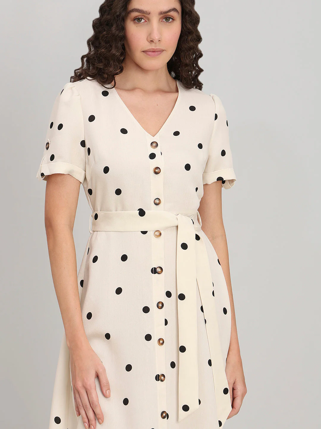 Minimal Polka Dot V-Neck Dress - Image 5