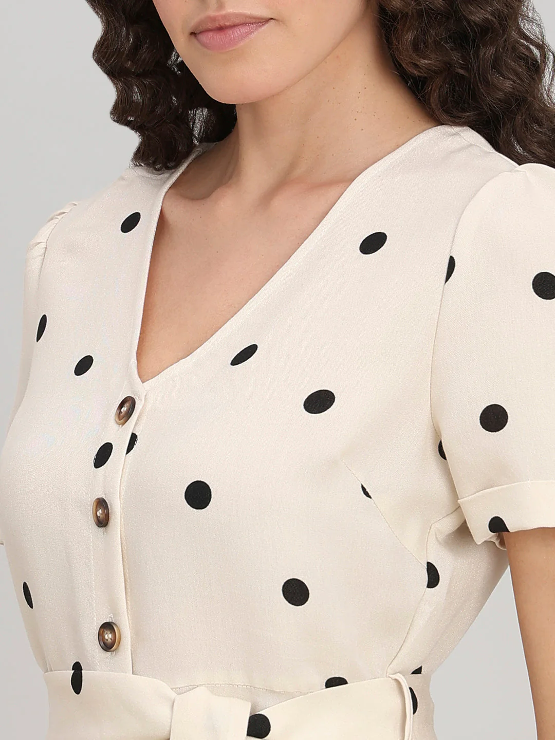 Minimal Polka Dot V-Neck Dress - Image 6