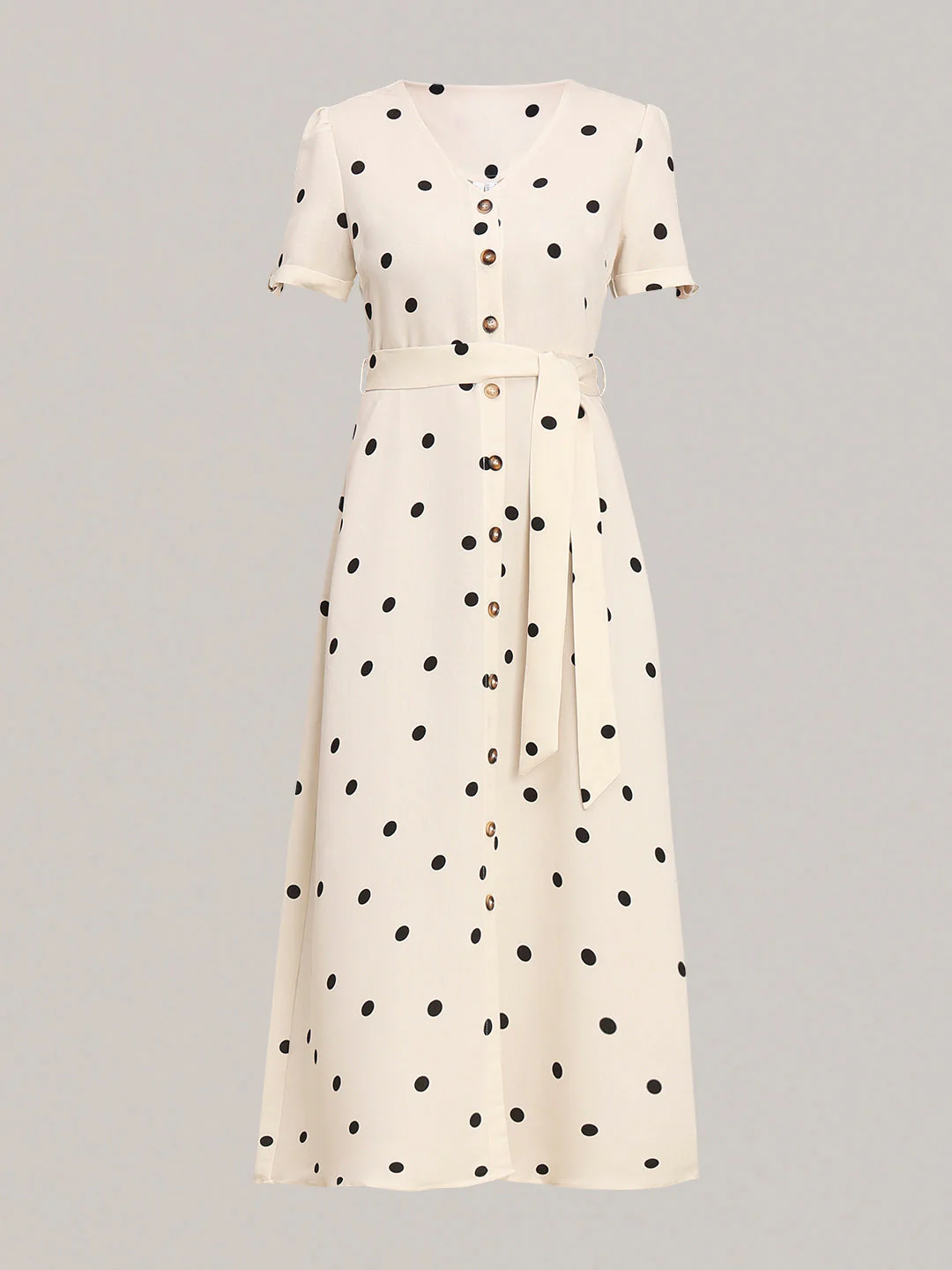 Minimal Polka Dot V-Neck Dress - Image 7