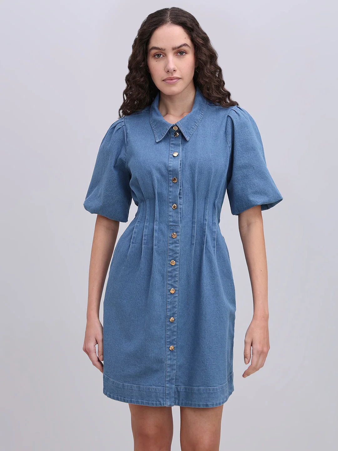 Blue Denim Mini Dress - Image 2