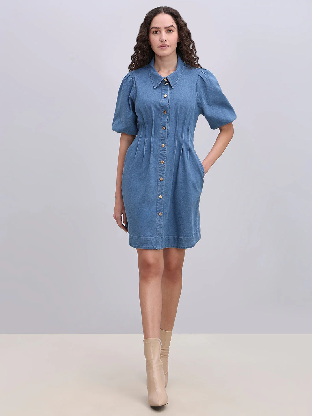 Blue Denim Mini Dress - Image 5