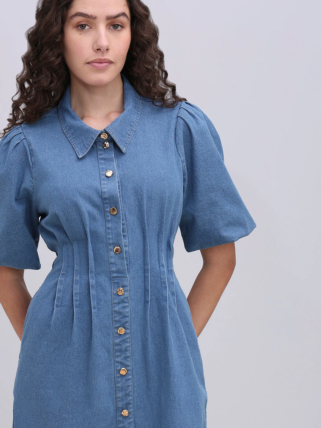 Blue Denim Mini Dress - Image 6