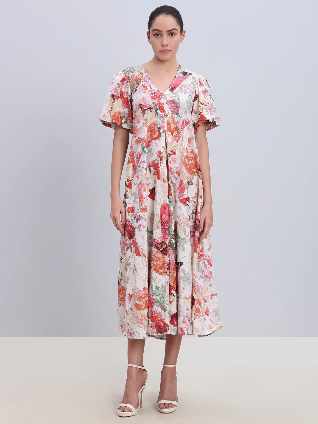 Beige Floral Long Dress - Image 2