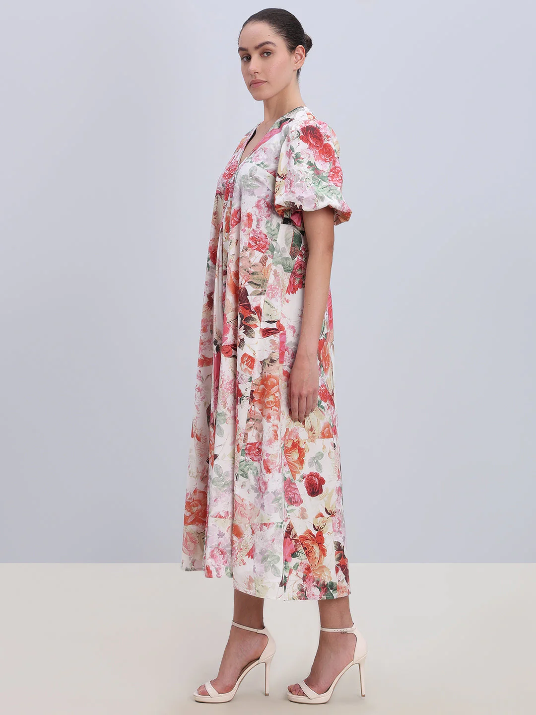 Beige Floral Long Dress - Image 3