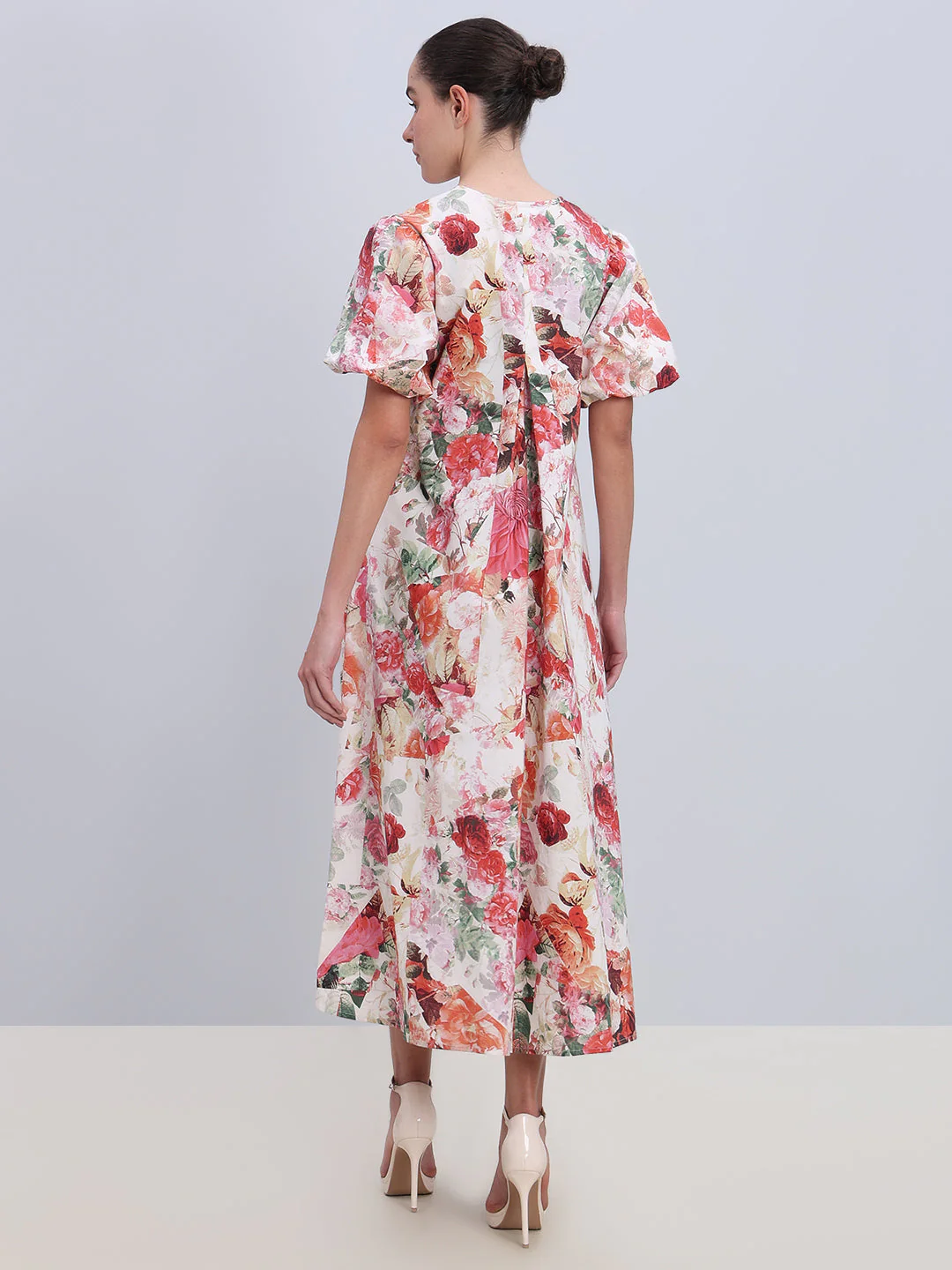 Beige Floral Long Dress - Image 4