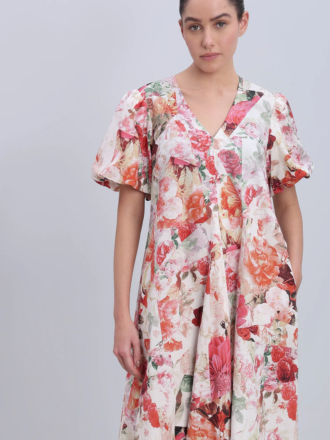 Beige Floral Long Dress - Image 5
