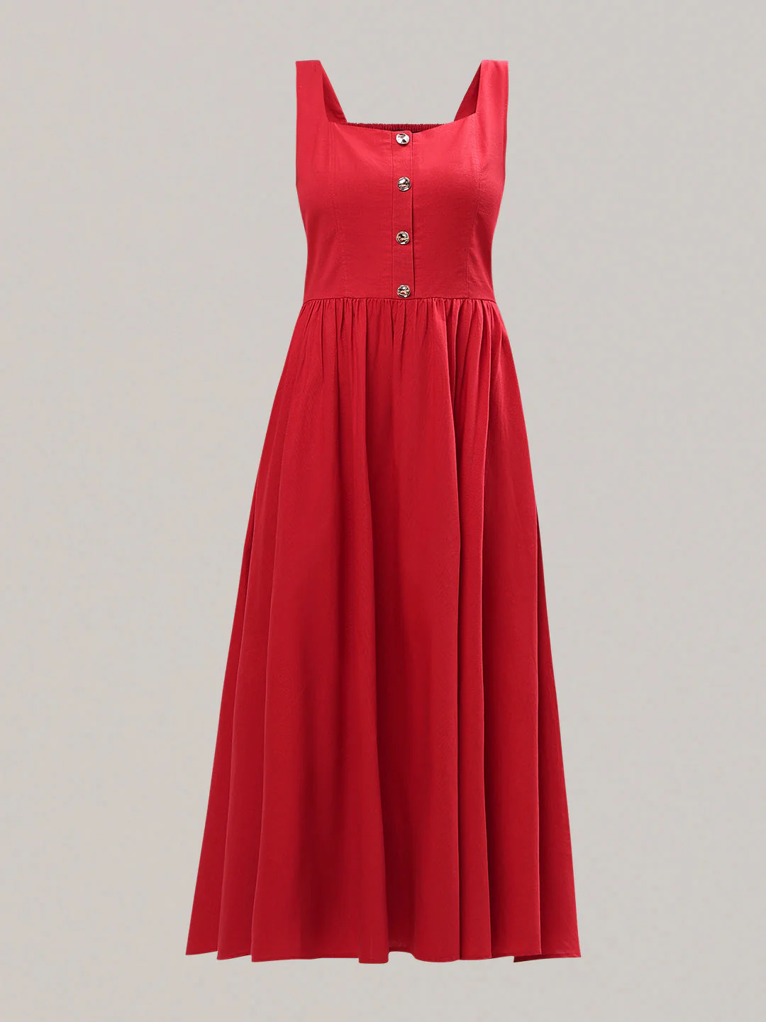 Red Button-Detail Midi Dress - Image 7