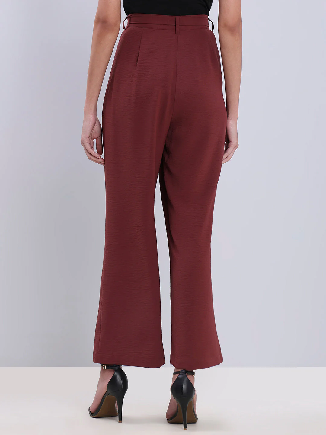 Burgundy Tie-Waist Relaxed Fit Pants - Image 4