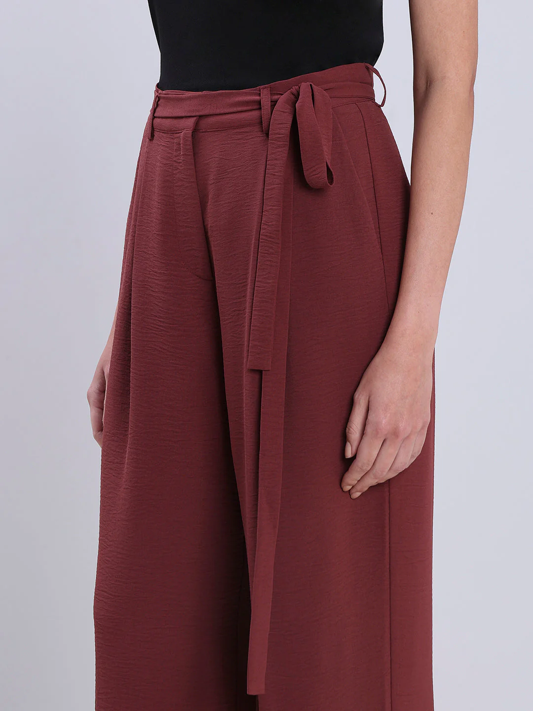 Burgundy Tie-Waist Relaxed Fit Pants - Image 6