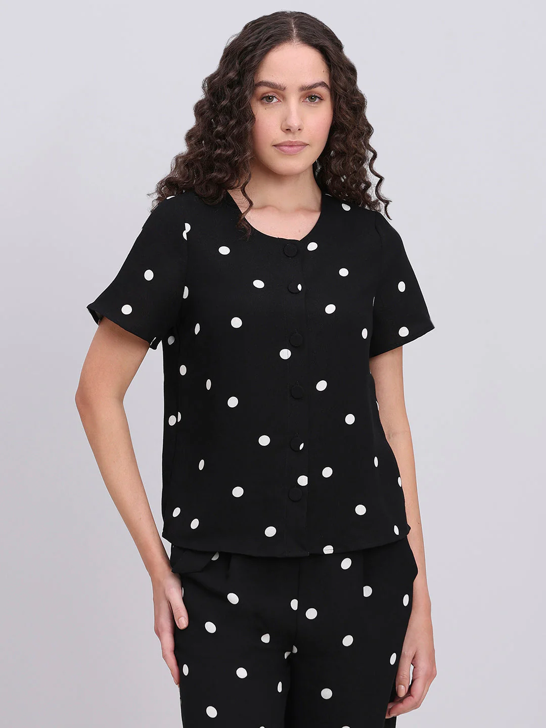 Black Polka Dot Button-Up Top - Image 2