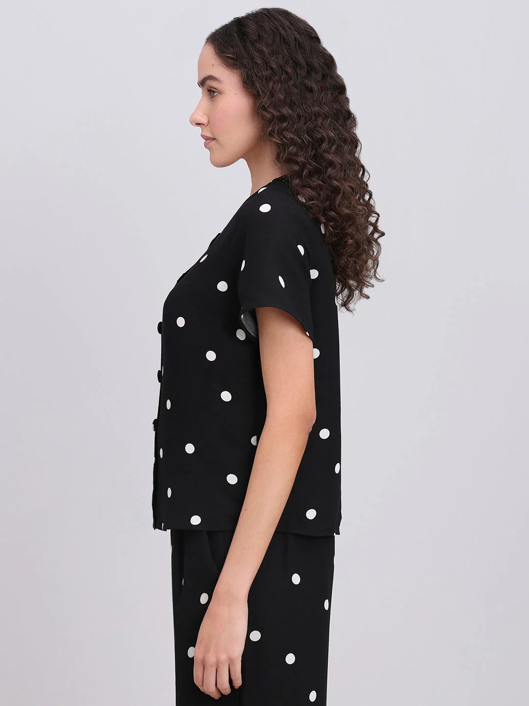 Black Polka Dot Button-Up Top - Image 3