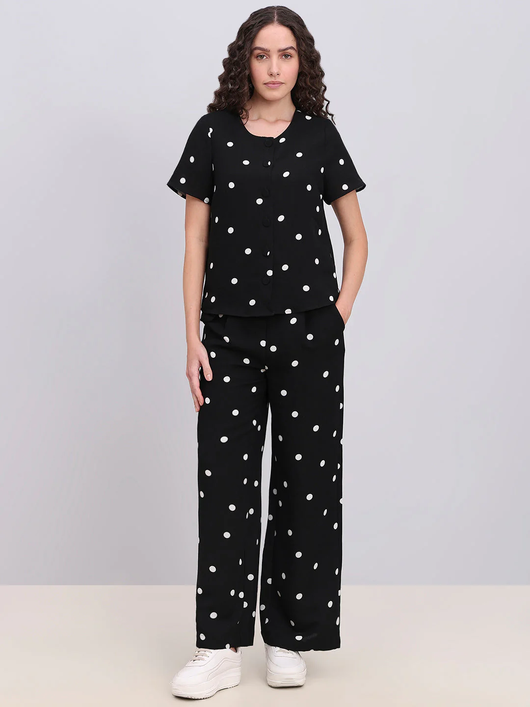 Black Polka Dot Button-Up Top - Image 5
