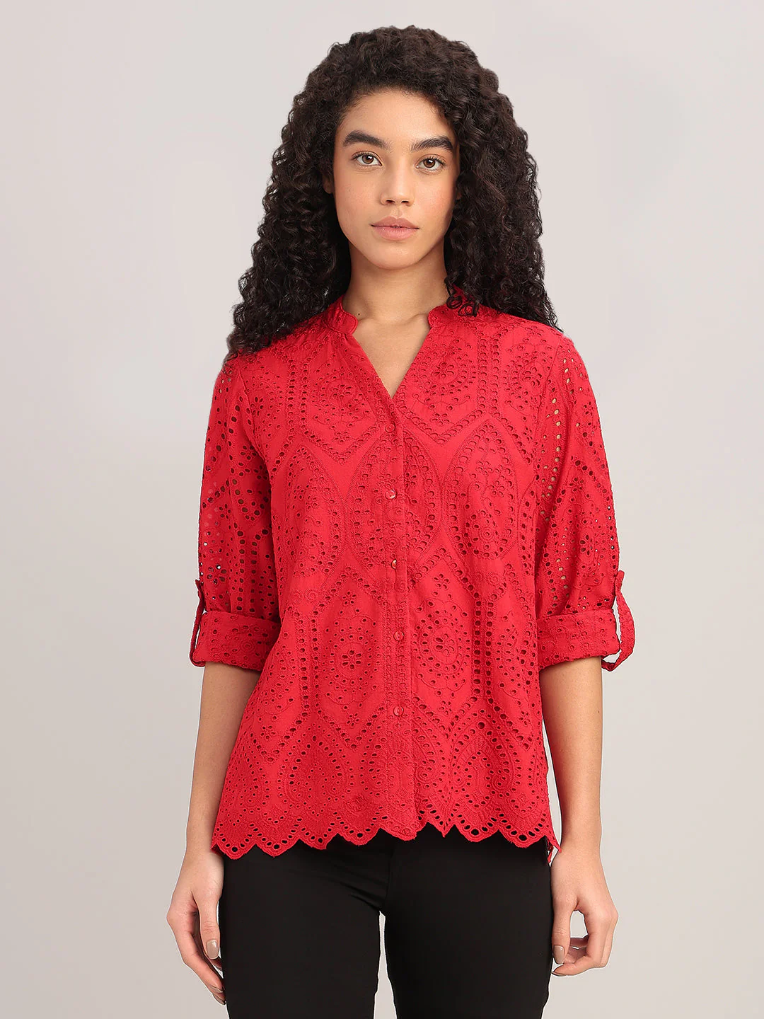 Red Broderie Anglaise Shirt - Image 2