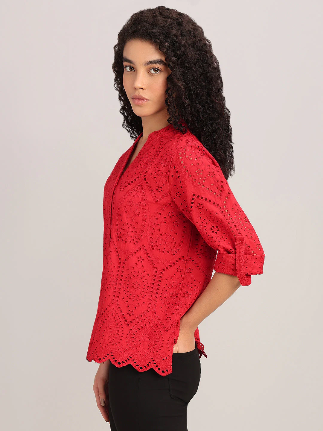 Red Broderie Anglaise Shirt - Image 3