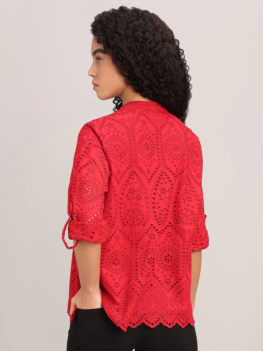 Red Broderie Anglaise Shirt - Image 4