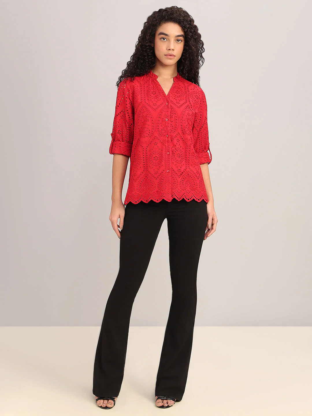 Red Broderie Anglaise Shirt - Image 5