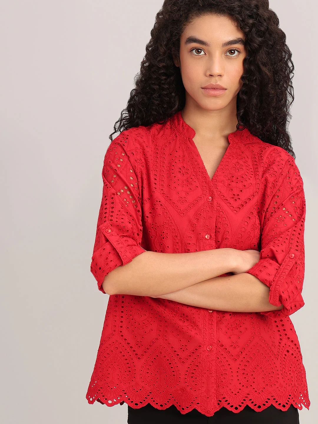 Red Broderie Anglaise Shirt - Image 6