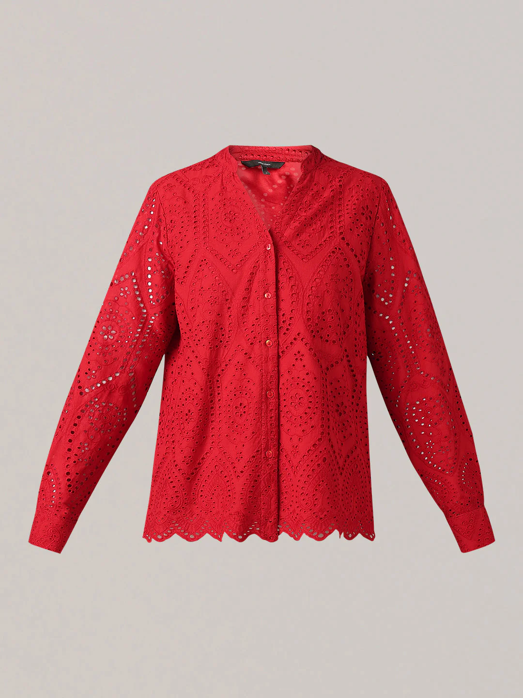 Red Broderie Anglaise Shirt - Image 7