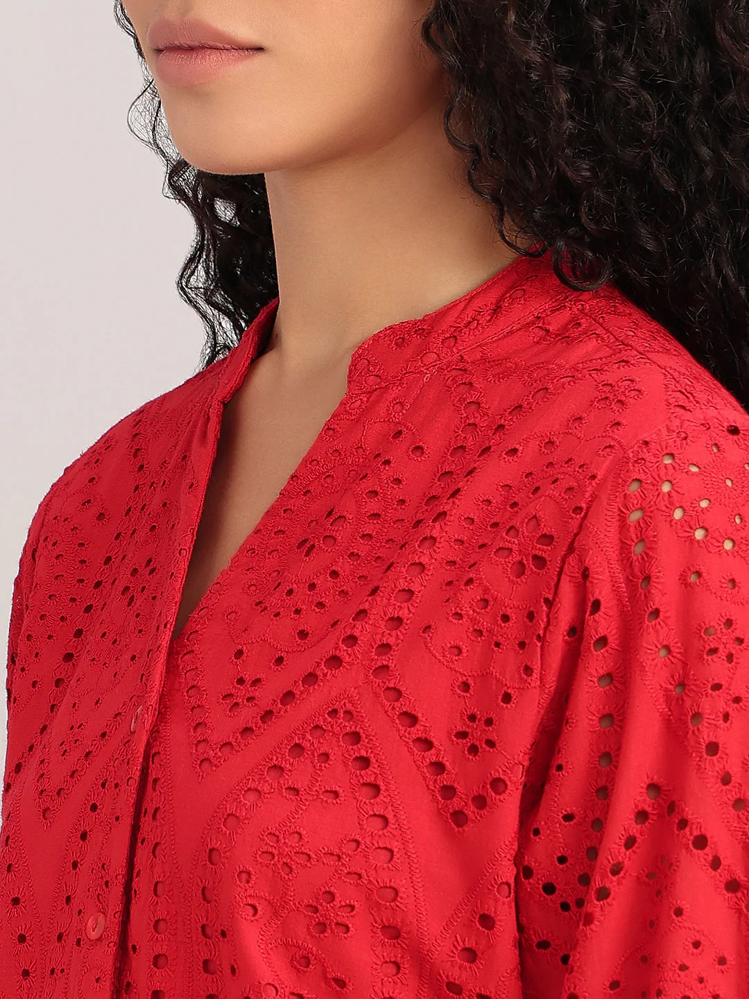 Red Broderie Anglaise Shirt - Image 8