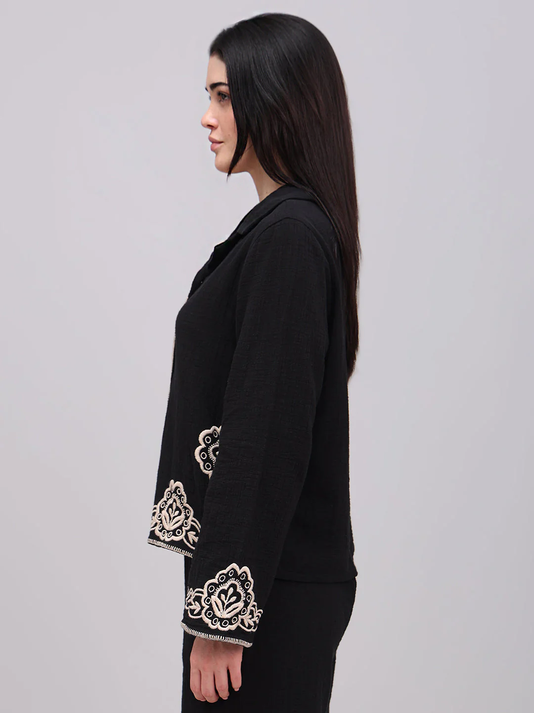 Black Contrast Embroidered Shirt - Image 3