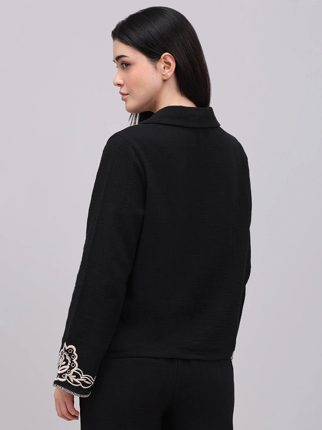 Black Contrast Embroidered Shirt - Image 4