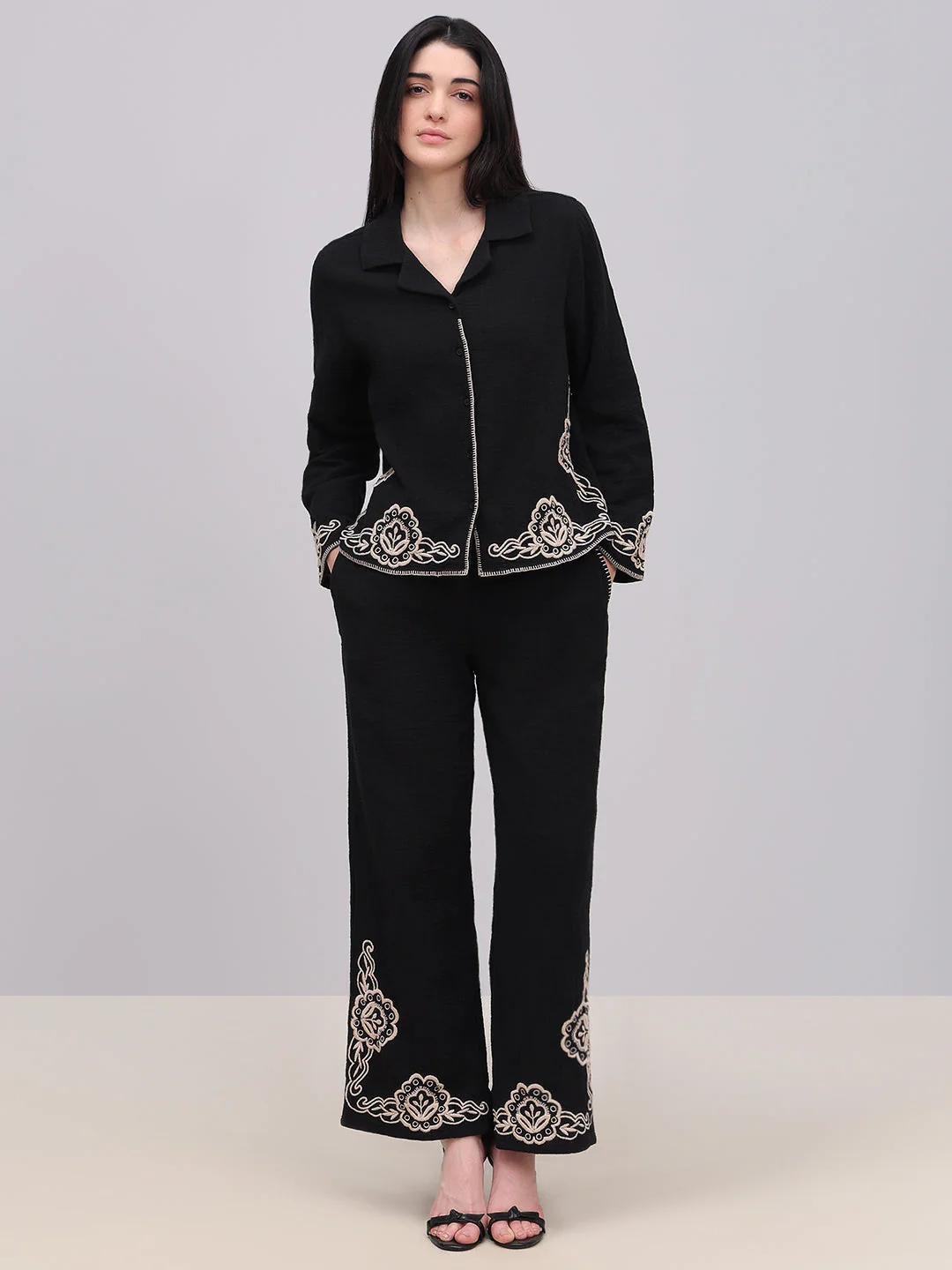 Black Contrast Embroidered Shirt - Image 5