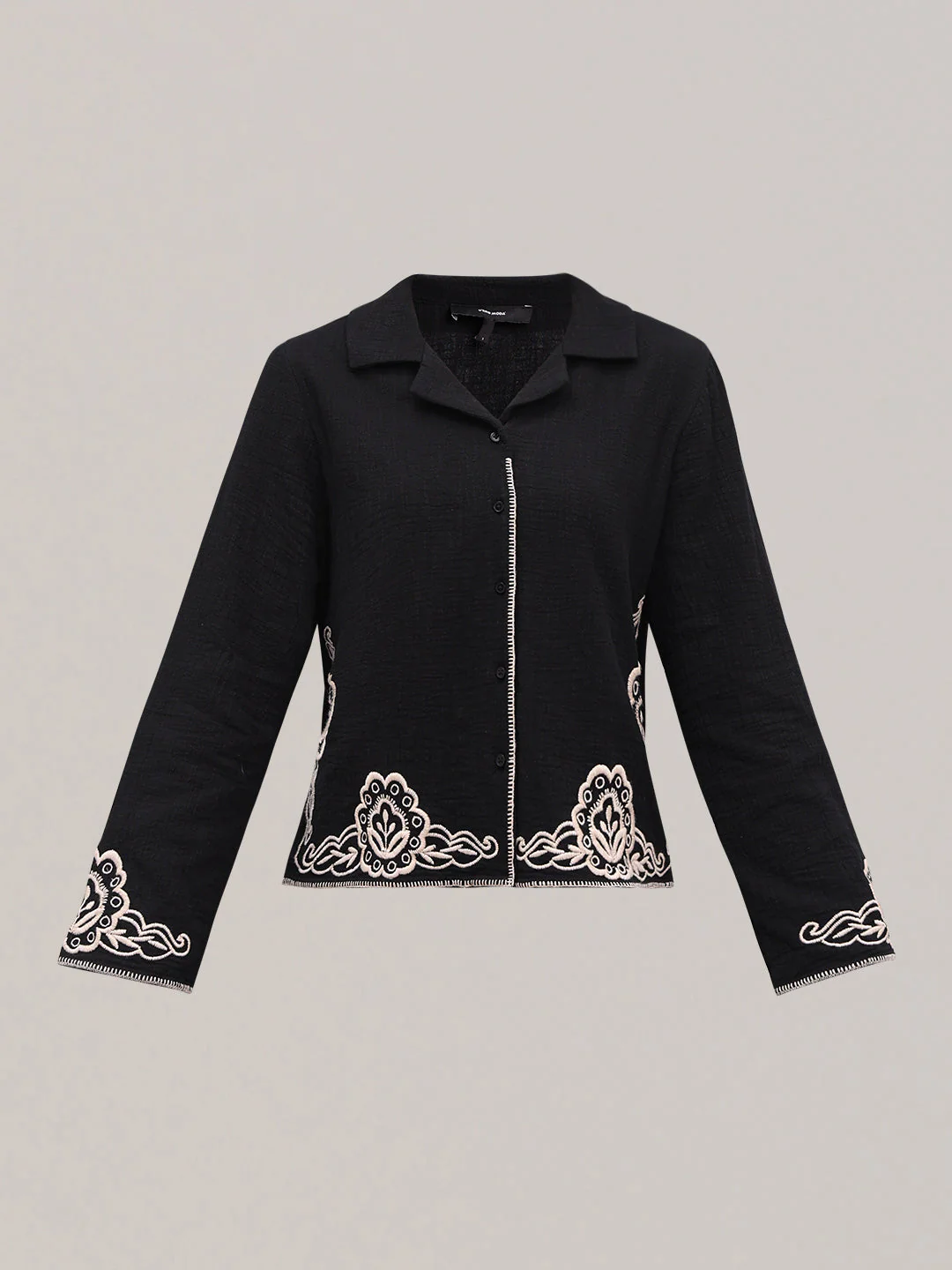 Black Contrast Embroidered Shirt - Image 7