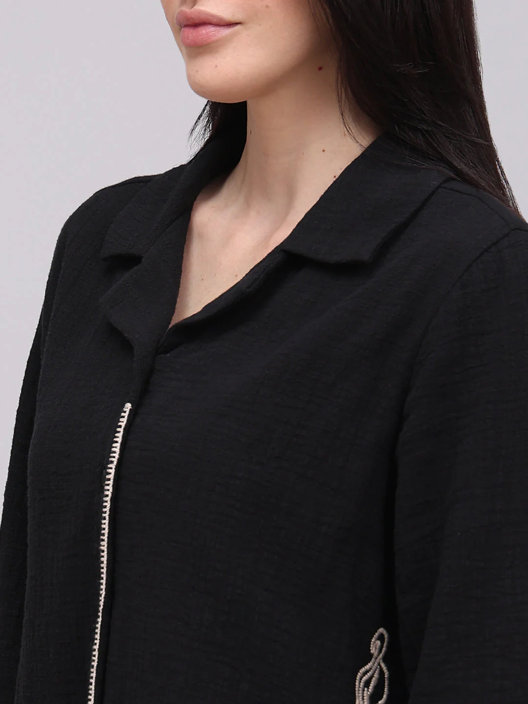 Black Contrast Embroidered Shirt - Image 8