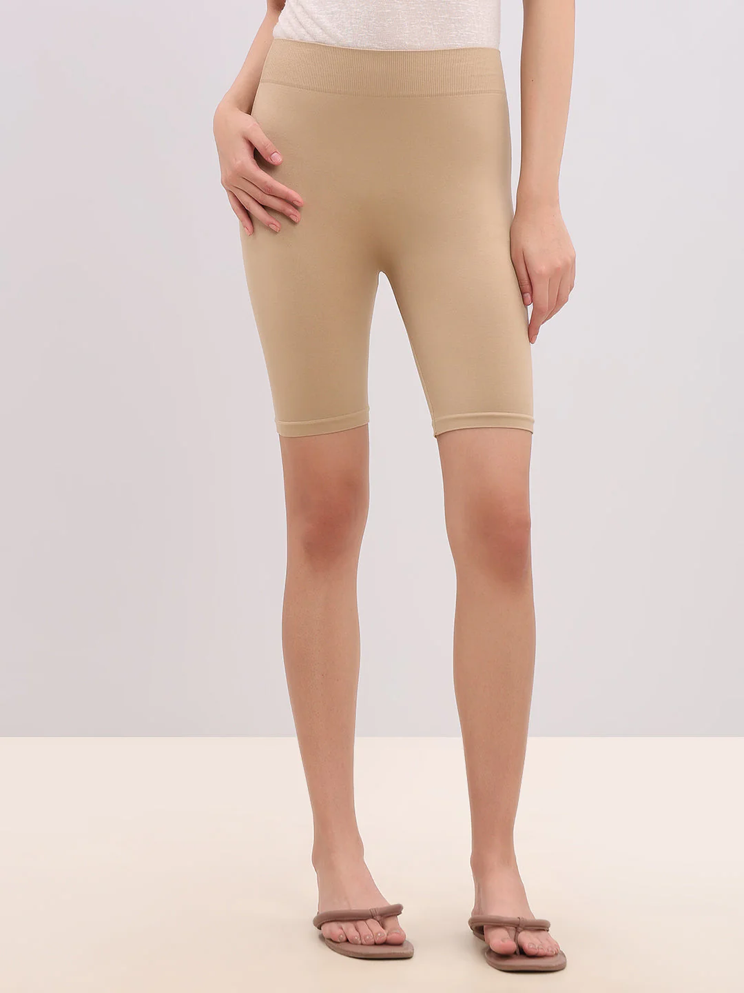 Beige Seamless Biker Shorts - Image 2